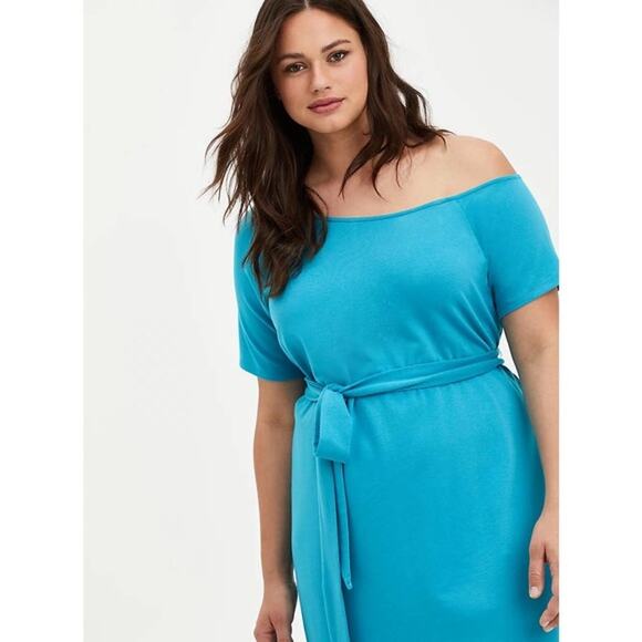 Torrid Off-Shoulder T-Shirt French Terry Acas Teal Callie Dress Women Sz L (12) - Picture 4 of 9